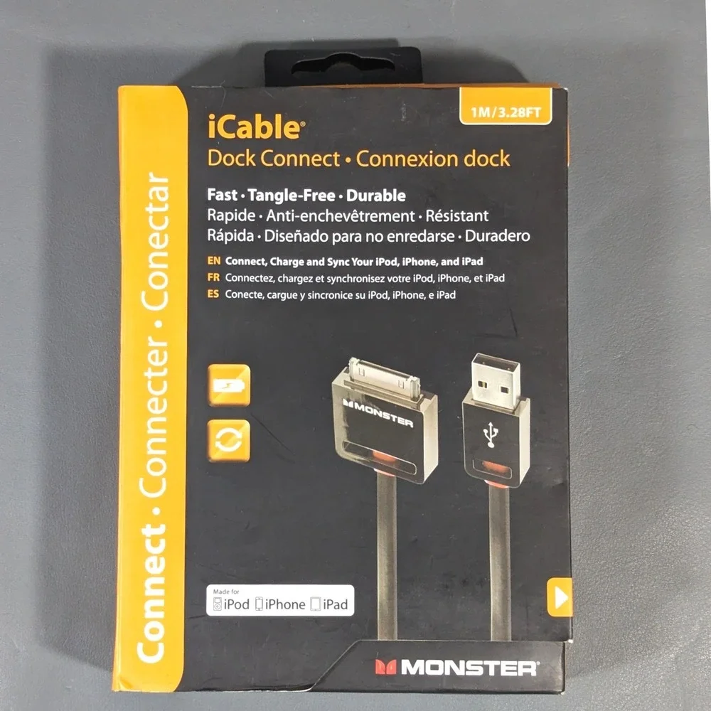 Monster iCable Dock Connect 30-Pin to USB Sync Charge Cable 1M 3.28FT New